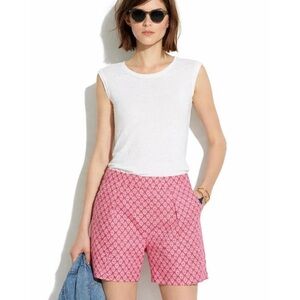 Madewell Size 0 Red White Floral Pleated Shorts Spring Linen Cotton Women’s